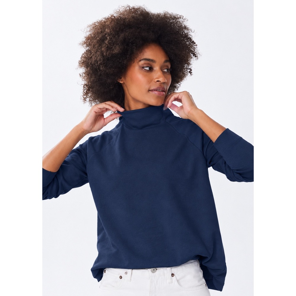 Alice Walk Super Soft Elevated Mock Neck Sweatshirt Navy Blue Medium Pima Modal
